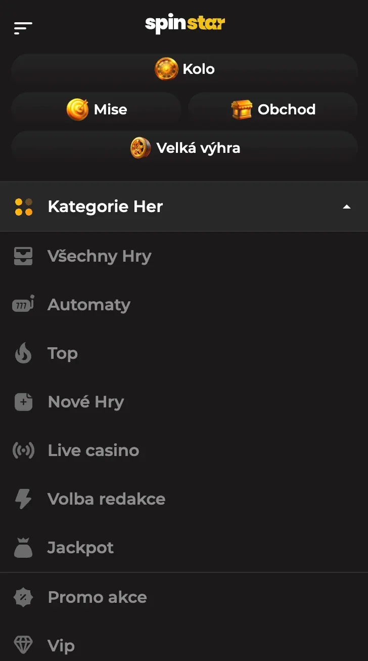 Mobilní hraní ve Spinstar